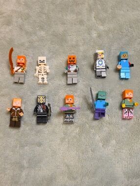 Lego Minecraft Mini Figure Lot - Orange, Blue, Green, Gray, Pink